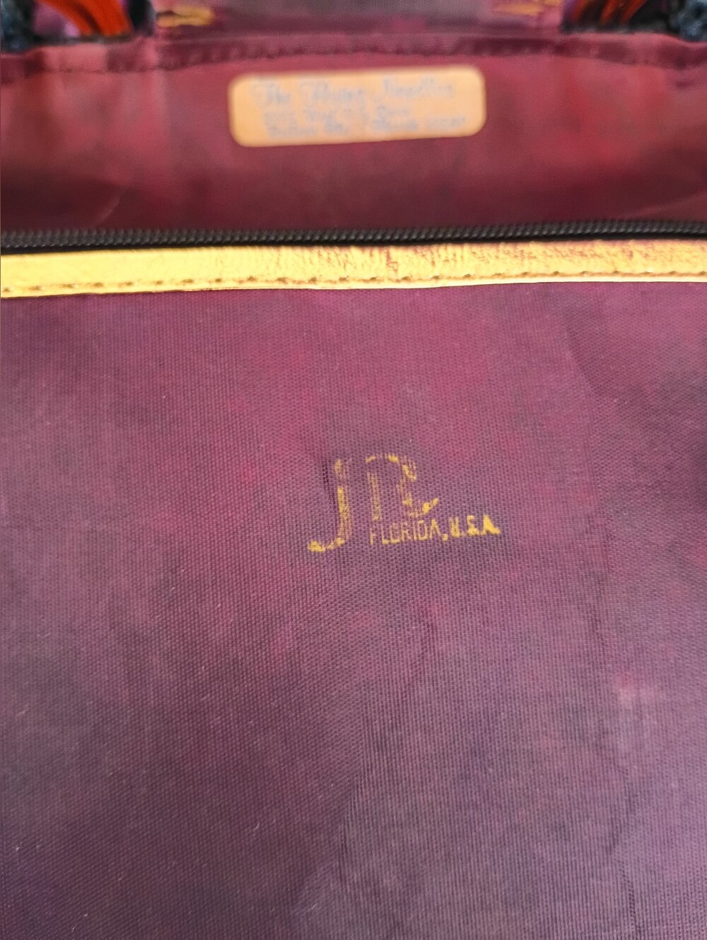 Navy Floral Needlepoint Satchel with Amber Handles - Picture 14 of 16